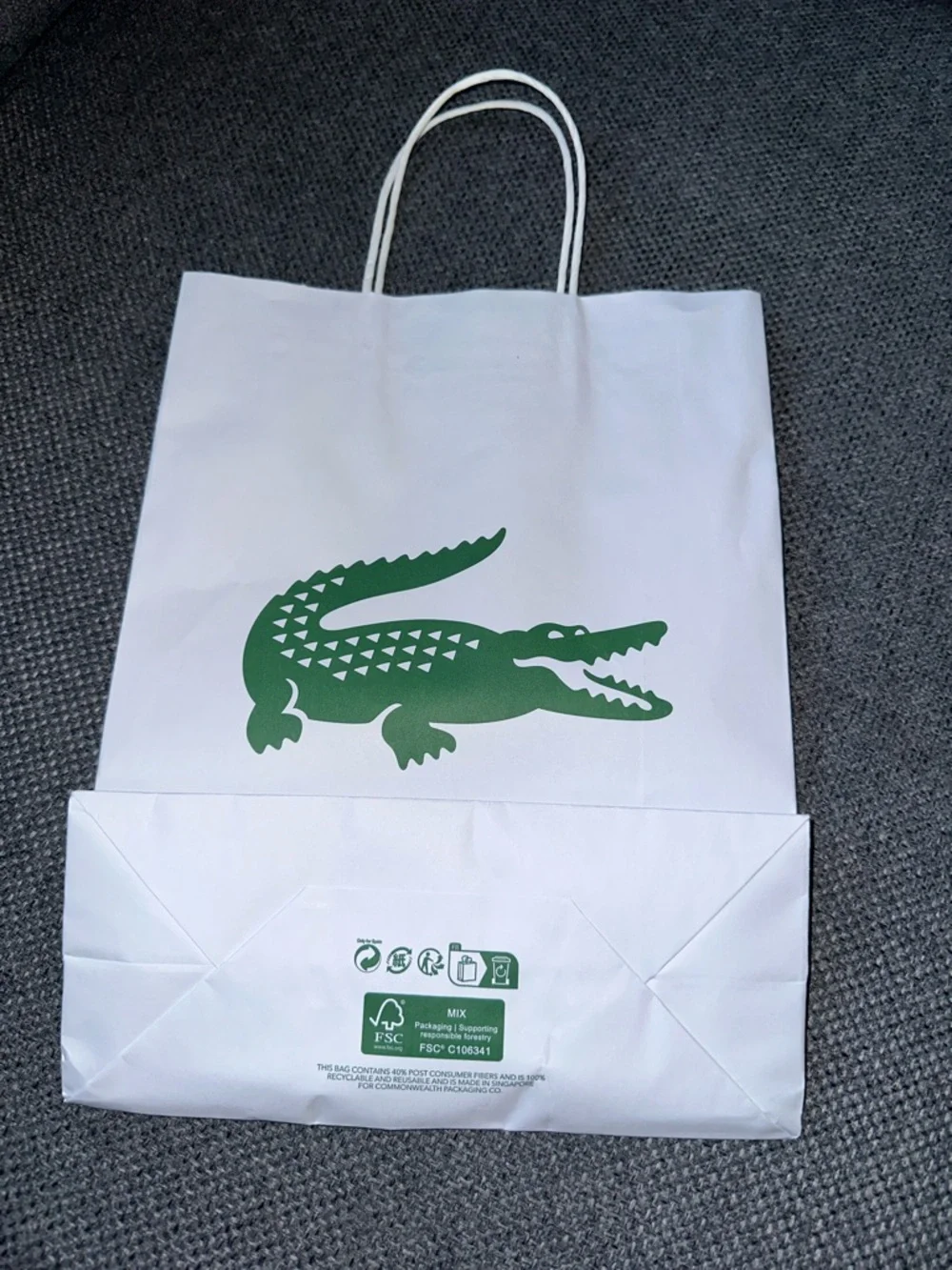 Lacoste White gift bag with Green Crocodile Logo
